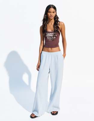 Bershka wide leg rustic double cloth trousers in black