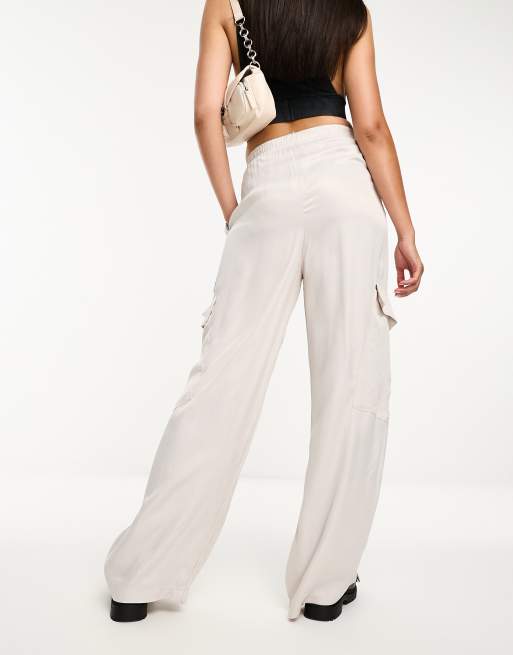 Bershka straight leg cargo pants in stone