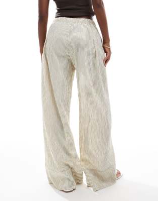 Bershka wide leg seersucker pants in sand stripes