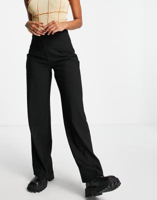 Bershka Slouchy Dad Wide Leg Tailored Pants In Black