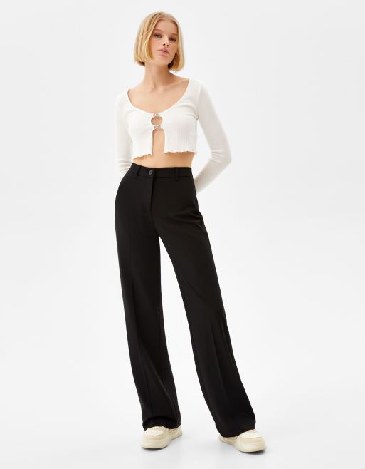 Bershka wide leg slouchy dad tailored pants in black