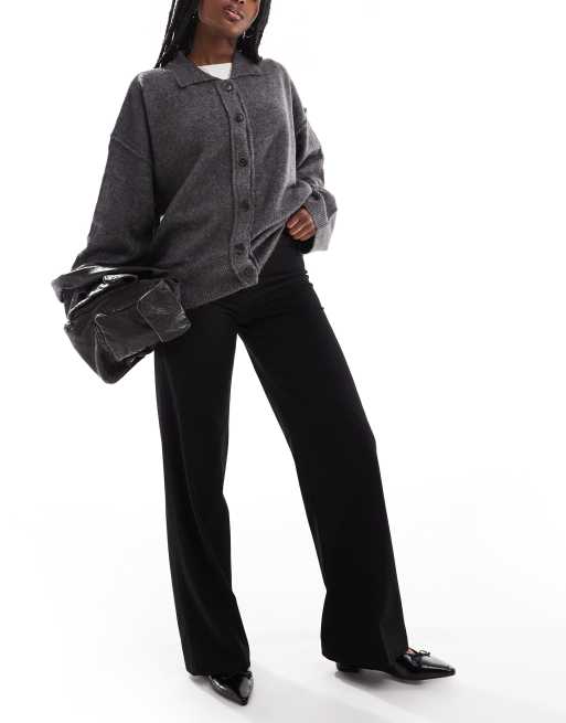 Women's Meta Wideleg, Black Tailored Pants