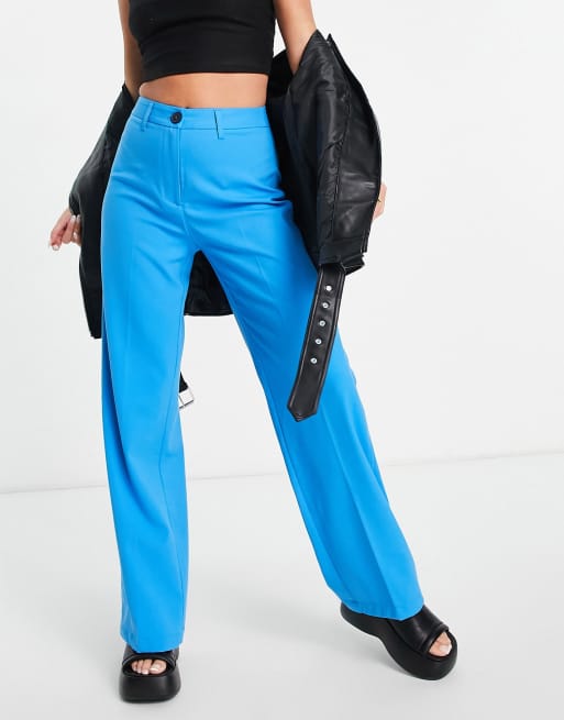 Bershka wide leg slouchy dad tailored pants in blue 