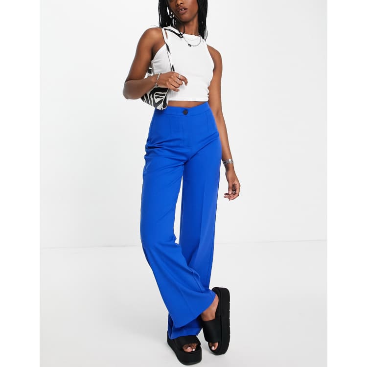 Bershka wide leg slouchy dad tailored pants in bright blue part