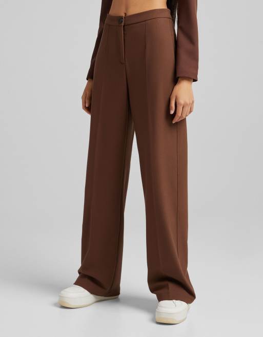 wide leg slouchy dad tailored pants in brown ASOS