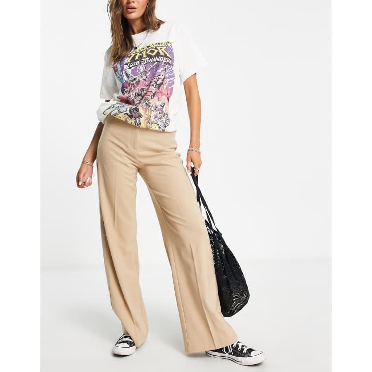 Bershka wide leg slouchy dad tailored pants in camel