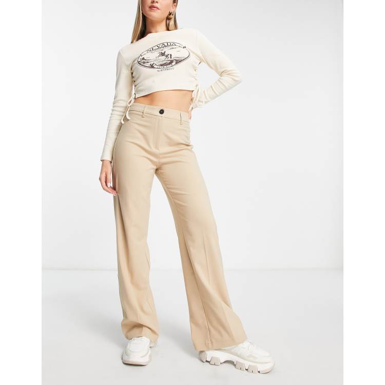 Bershka wide leg slouchy dad tailored pants in camel - ShopStyle