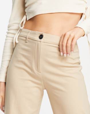 Bershka wide leg slouchy dad tailored pants in camel