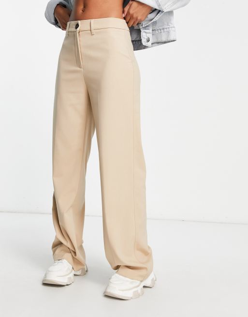 Pull&Bear high rise tailored straight leg pants in camel