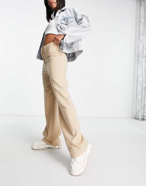 Pull&Bear high rise tailored straight leg pants in camel