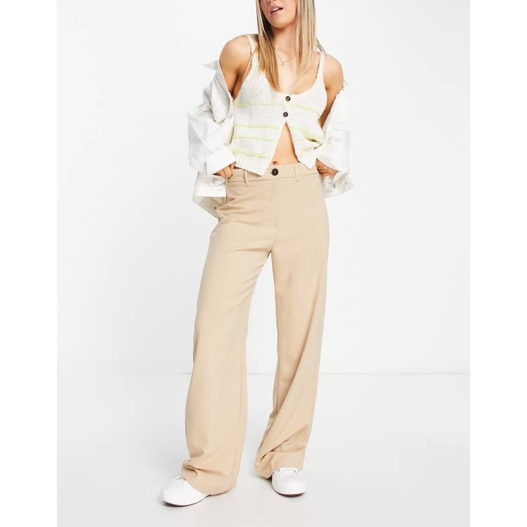 Bershka wide leg slouchy dad tailored pants in camel