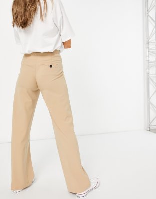 Bershka wide leg slouchy dad tailored pants in camel