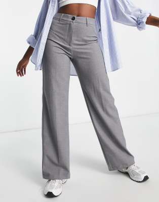 Bershka ribbed flare pant with lettuce hem in gray, ASOS