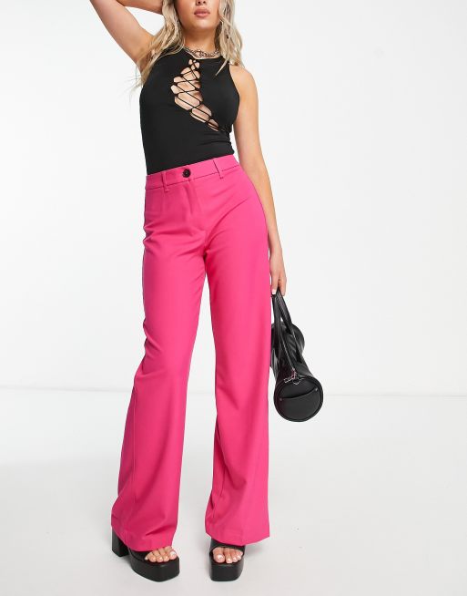 Bershka wide leg slouchy dad tailored pants in fuchsia