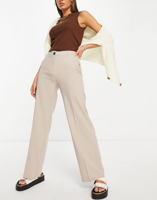 Bershka wide leg slouchy dad tailored pants in mushroom
