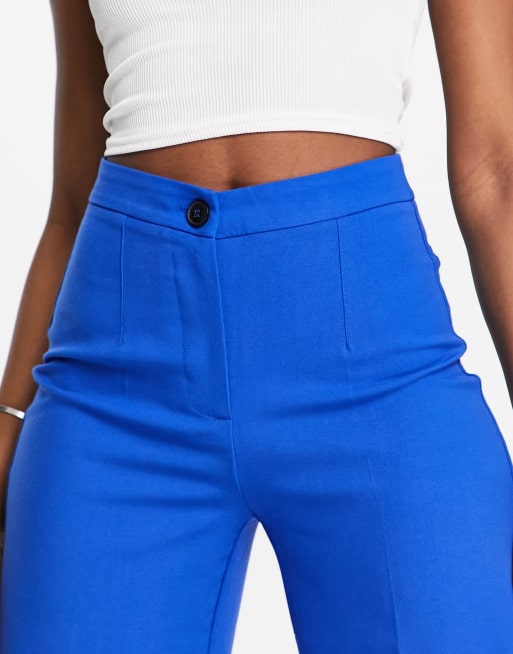 Bershka wide leg slouchy dad tailored trousers co-ord in bright blue , 4 of 4