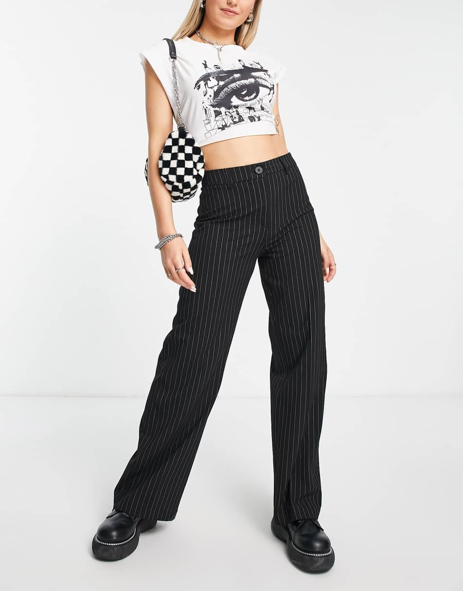 Bershka wide leg slouchy dad tailored trousers in black