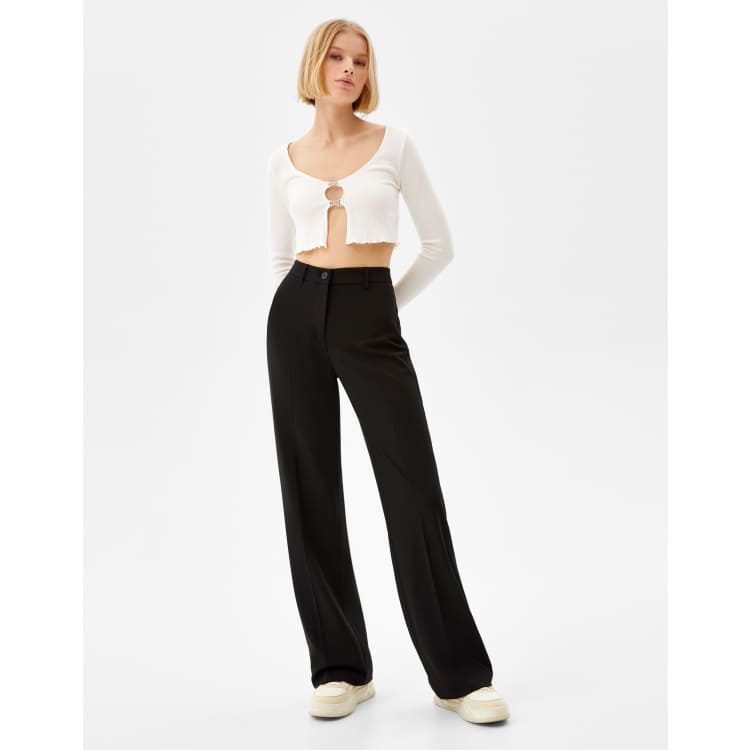 Bershka wide leg slouchy dad tailored trousers in black