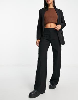 Bershka Bershka wide leg slouchy dad tailored trousers in black