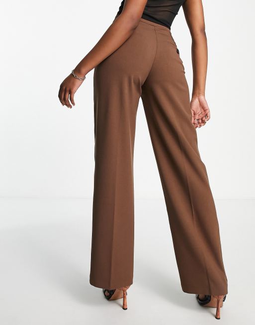Bershka wide leg slouchy dad tailored trousers in brown , 2 of 4