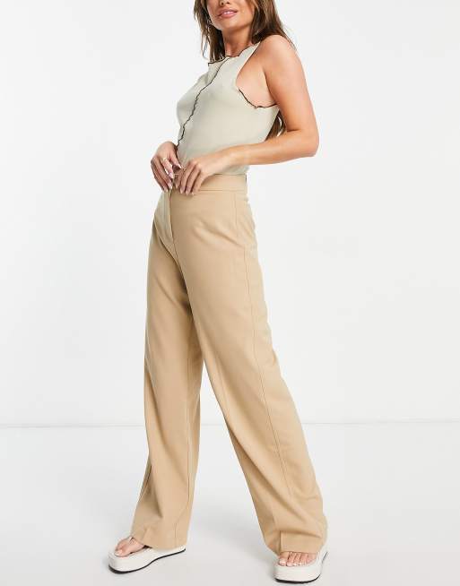 Bershka wide leg slouchy dad tailored trousers in camel 