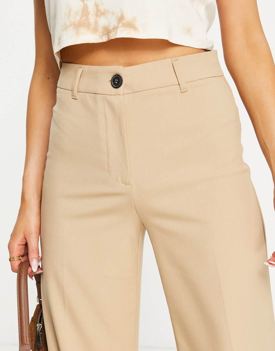 Bershka wide leg slouchy dad tailored pants in camel