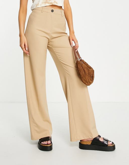 Bershka wide leg slouchy dad tailored pants in camel