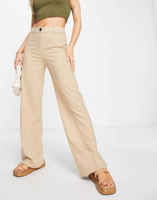 Bershka wide-legged slouchy dad tailored pants in camel  - ASOS Price Checker