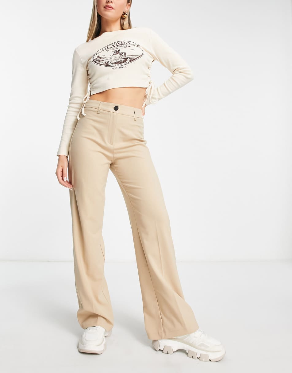 Bershka pleat top slouchy pants in camel