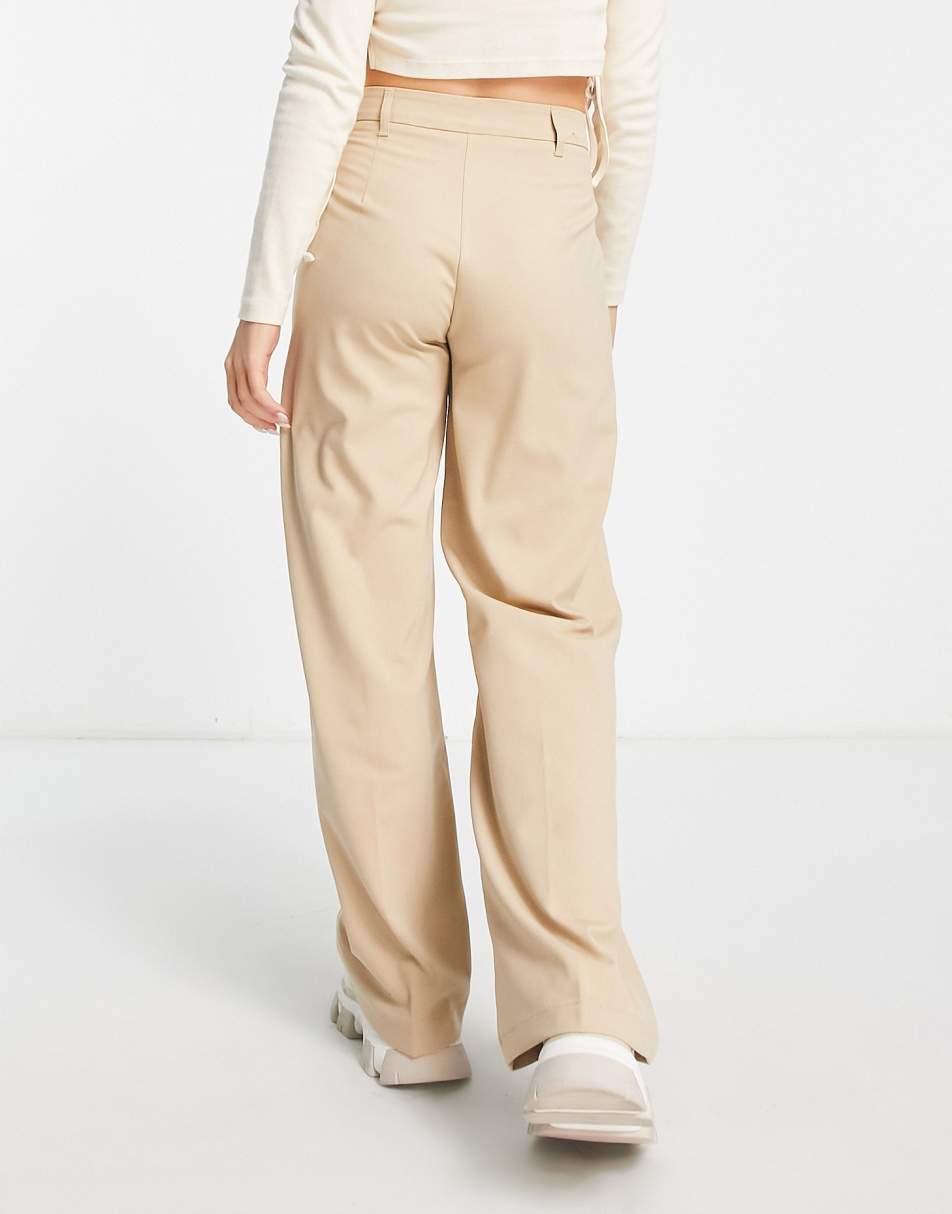 Bershka wide leg slouchy dad tailored pants in camel - ShopStyle