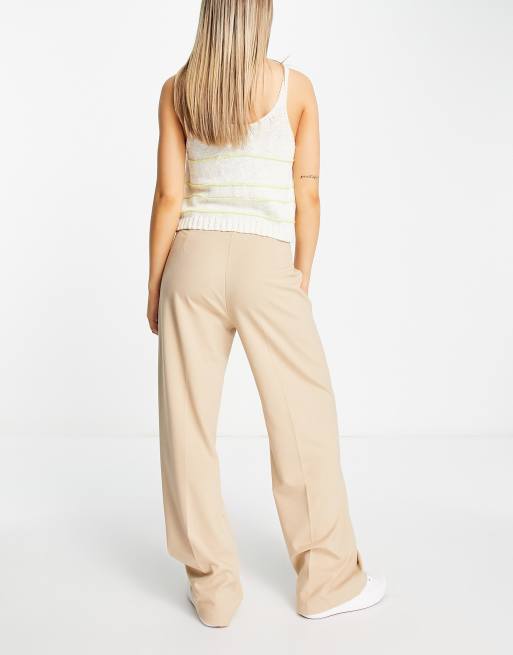 Bershka wide leg slouchy dad tailored trousers in camel  , 2 of 4