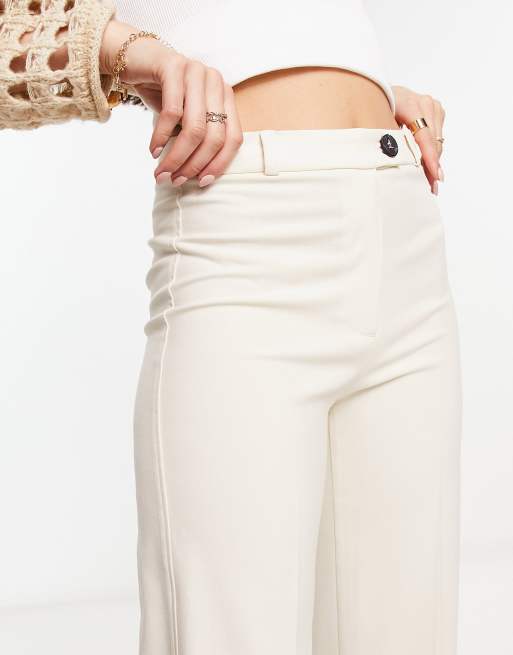 Bershka wide leg slouchy dad tailored trousers in cream