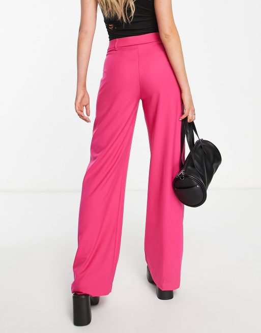 Bershka wide leg slouchy dad tailored pants in fuchsia