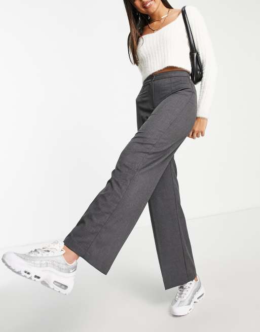 Bershka tie waist wide leg linen trousers in black