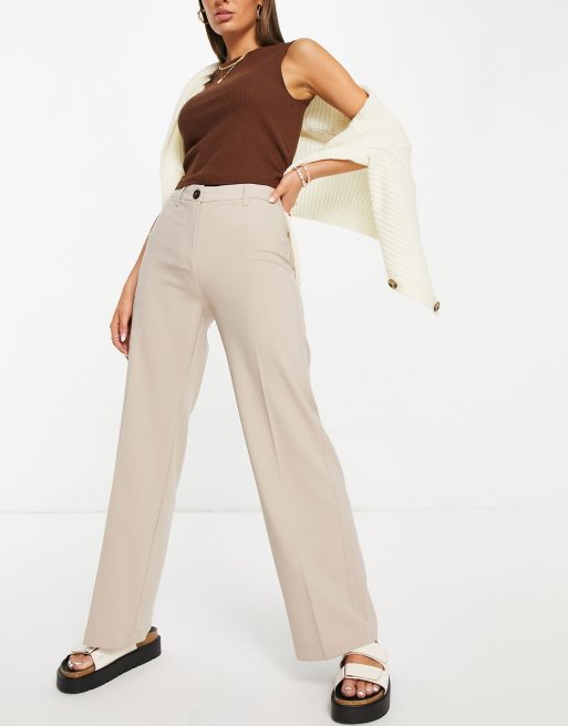 Bershka wide leg slouchy dad tailored trousers in mushroom