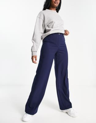 ASOS DESIGN Petite slouchy straight leg pants in navy