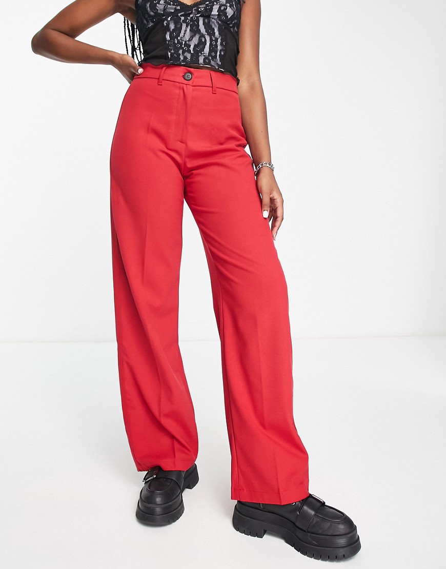 Bershka wide leg slouchy dad tailored trousers in red