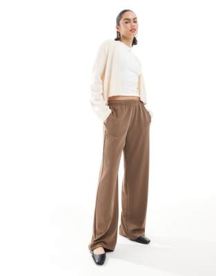 wide leg soft knit sweatpants in brown