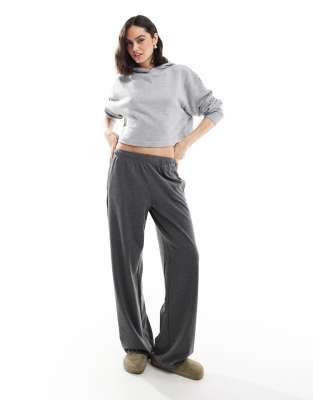 wide leg soft knit sweatpants in gray