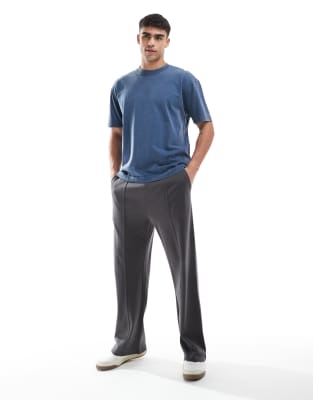 wide leg sweatpants in charcoal-Gray