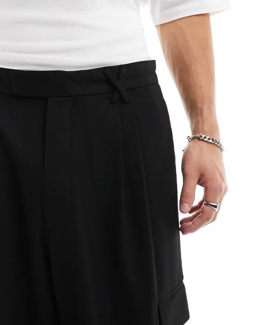 Bershka wide leg tailored cargo pants in black, 4 of 5
