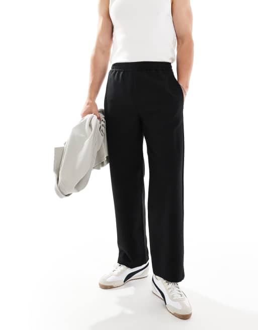 Bershka wide leg tailored pants in black
