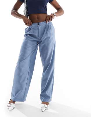 wide leg tailored pants in blue stripe