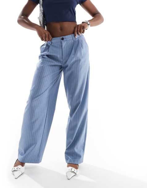 Bershka wide leg tailored pants in blue stripe - view 1
