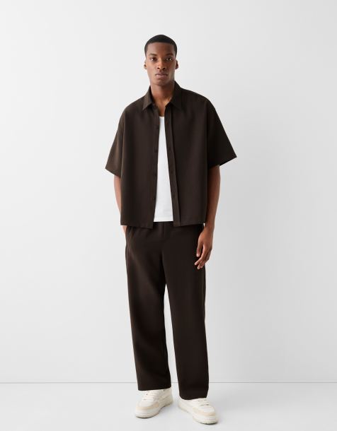 Bershka wide leg tailored pants in brown - view 1