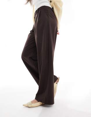 Bershka Wide Leg Tailored Pants In Brown