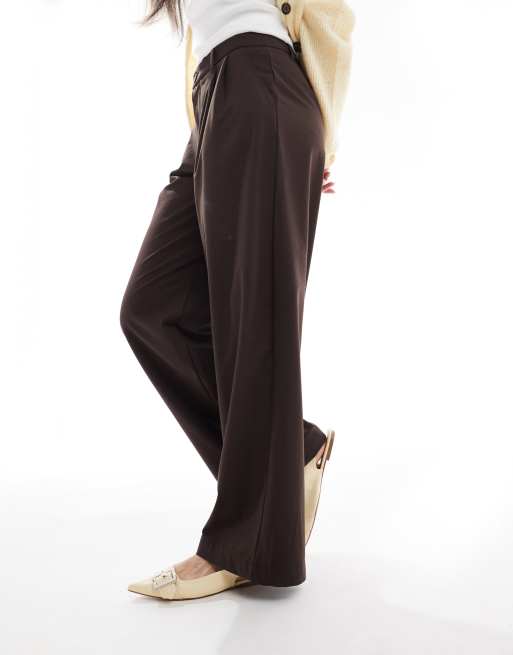 Bershka wide leg tailored pants in brown