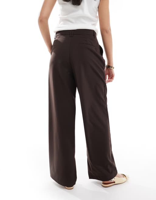 Bershka wide leg tailored pants in brown
