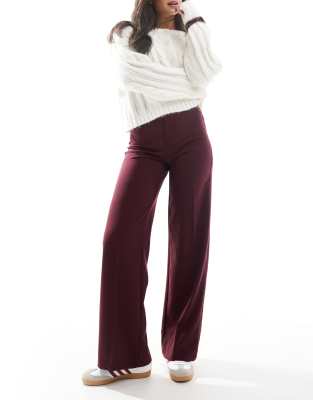 wide leg tailored pants in burgundy