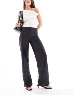 wide leg tailored pants in charcoal-Gray